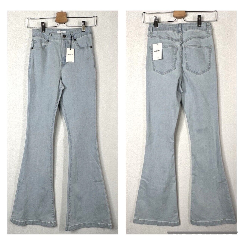 Forever 21 Flare Jeans 25 Light‎ Blue Zip 33" Inseam Boho Hippie Retro NEW Flaw